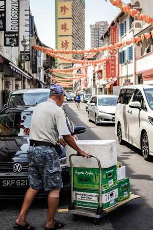 Old man transporting goods to the market