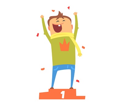 cartoon of a happy person gesturing on winning