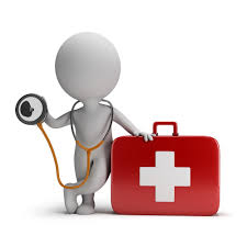 animated image showing medical box and person standing with stethoscope 