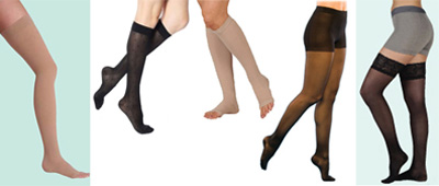 picture of various compression stockings for woman, black knee-high for woman