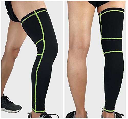 Man wearing a pair of black over the knee compression leg sleeves/leg compression sleeves for calf muscle support