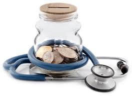 cost-effective treatment, jar filled with coins, stethoscope and money