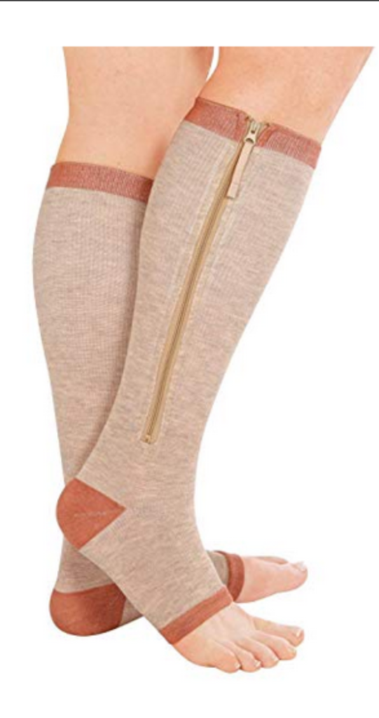 A Lady on Open Toe Multicolored mmHg knee High Zip Compression Socks