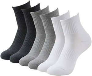 A variety of ankle support socks in black, gray and white colors