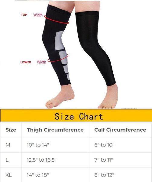 Leg Compression sleeves images and size chart
