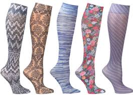 A picture of colorful knee-high maternal compression hosiery