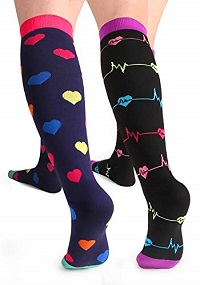 A picture of two people in cute compression socks