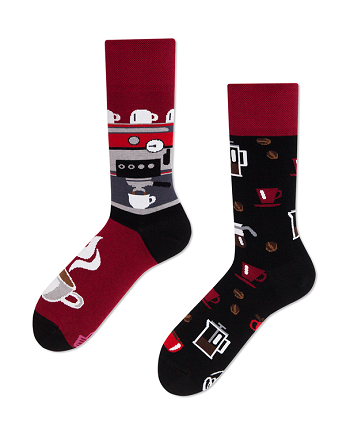 Red and Black pair of socks. 