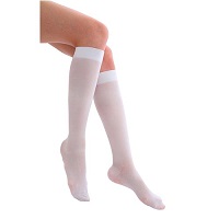  white knee-high anti-thrombosis stockings