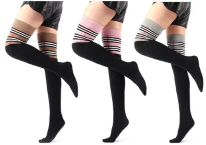 To show how someone might put on two different compression socks. 