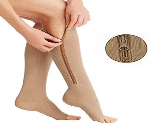 Women Brown Zipper Compression Socks