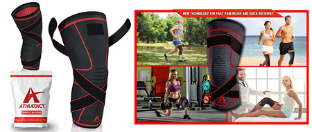 Athledict knee sleeves, man/woman lifting, running, exercising