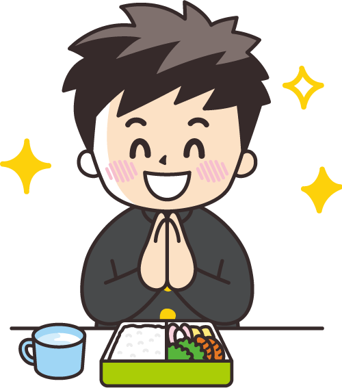 a cartoon illustration of a little boy and his bento box