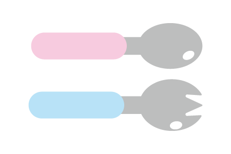 an illustration of a pair of spoon and fork which typically accompanies children's bento boxes