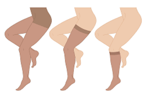 Compression socks and compression hosiery come in various lengths.