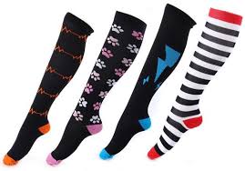 a variety of colorful compression socks