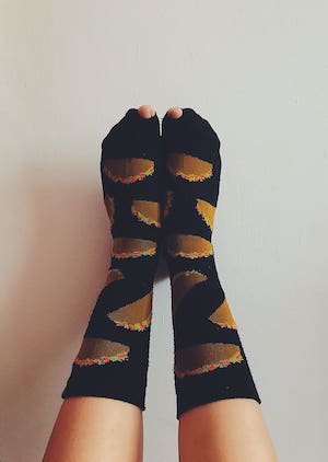 Look at these tacos on your feet. These keep compromised legs under control and improve blood flow during long hospital shifts.