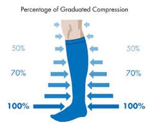 An illustration of the percentage of graduated compression along the length of a sock