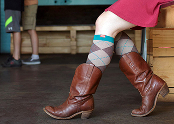 fashionable flight socks worn with brown leather boots