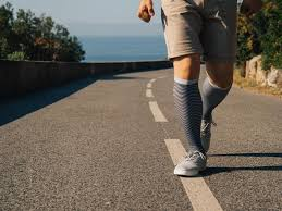 Man wearing compression stockings during walk