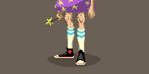 GIF is showing a funny wizard trying to fix his loose socks.