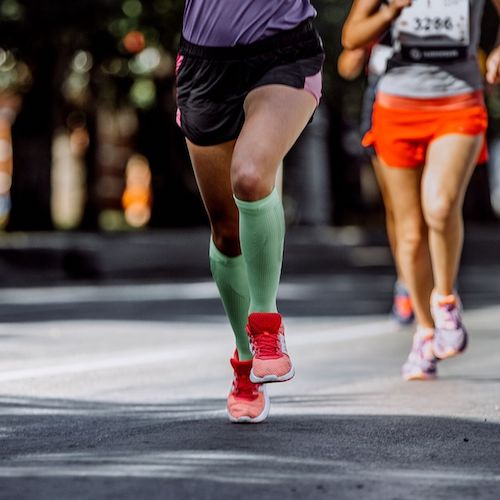 Marathon Runner Wearing Compression Socks