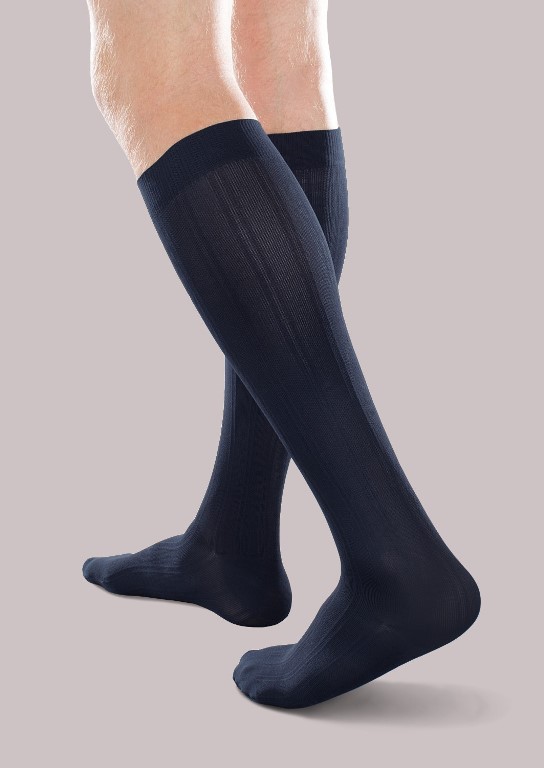 blue colored mens support stockings
