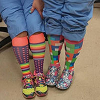 RNs wearing cute knee high graduated compression clothing