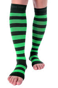 open toe black and blue stripes compression stockings