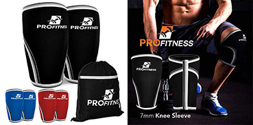 Pro Fitness knee sleeves in black blue red