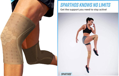 Sparthos knee sleeves, woman jumping with knee sleeves on