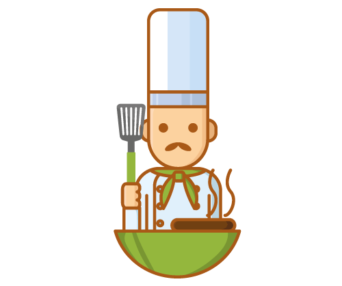 Chef with slotted spatula