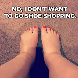 funny meme about shoe shopping with swollen ankles and feet