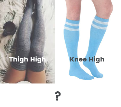 picture showing comparison of thigh-high compression socks and knee-high compression socks