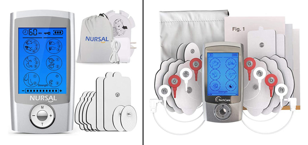 Nursal brand TENS Unit side by side images of what is included in the set