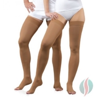 two people wearing baige opentoe-compression-socks