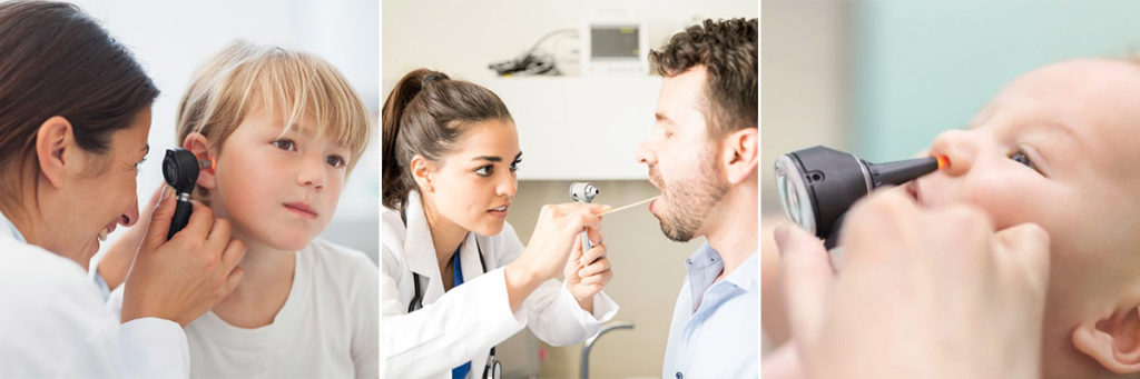 Doctor checking the ear, throat and nose
