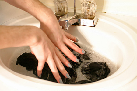 Washing black color compression pantyhose