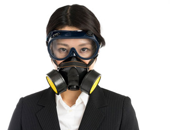 Woman wearing respirator mask
