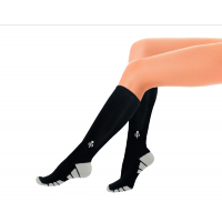 woman in black compression socks