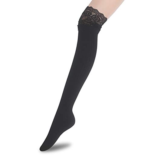 Zelta Women's lace top thigh high hosiery