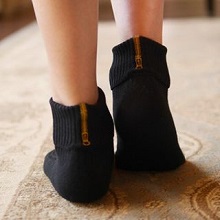 Ankle-length black zippered compression socks