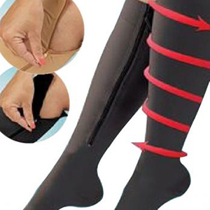An illustration of the action of zipper compression socks on the calf